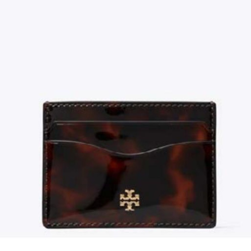 Tory Burch Tortoiseshell Patent Leather Card Case with Gold Logo